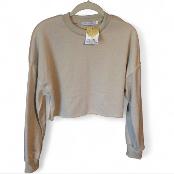 Miss Sparkling Tops - Chic Beige Long Sleeve Crop Top